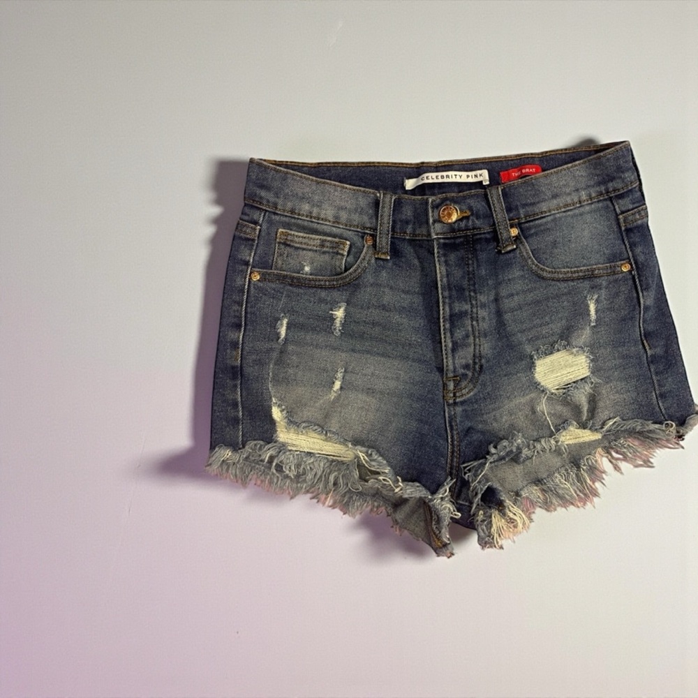 🛍️ 3/$10 🛍️ Celebrity Pink Frayed Hem Jean Shorts - Dark Blue - Picture 2 of 2